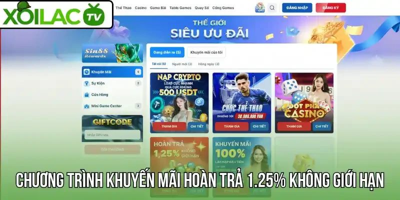 Chương trình khuyến mãi hoàn trả 1.25% không giới hạn